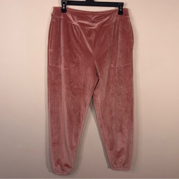 Medium Soma Blush Pink Ribbed Velour Jogger Pants Pull On Tapered Leg Cozy - Picture 7 of 10